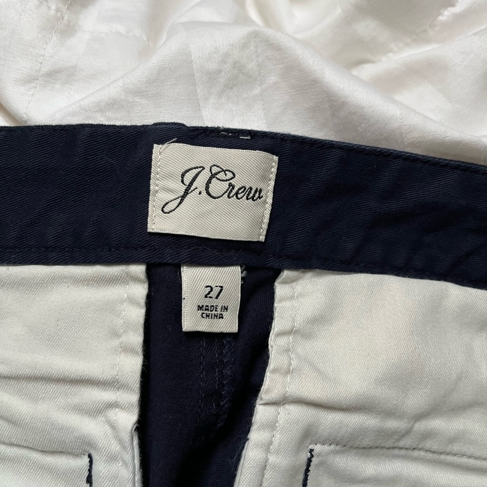J. Crew Vintage Straight Pants in Navy with tan polka dots